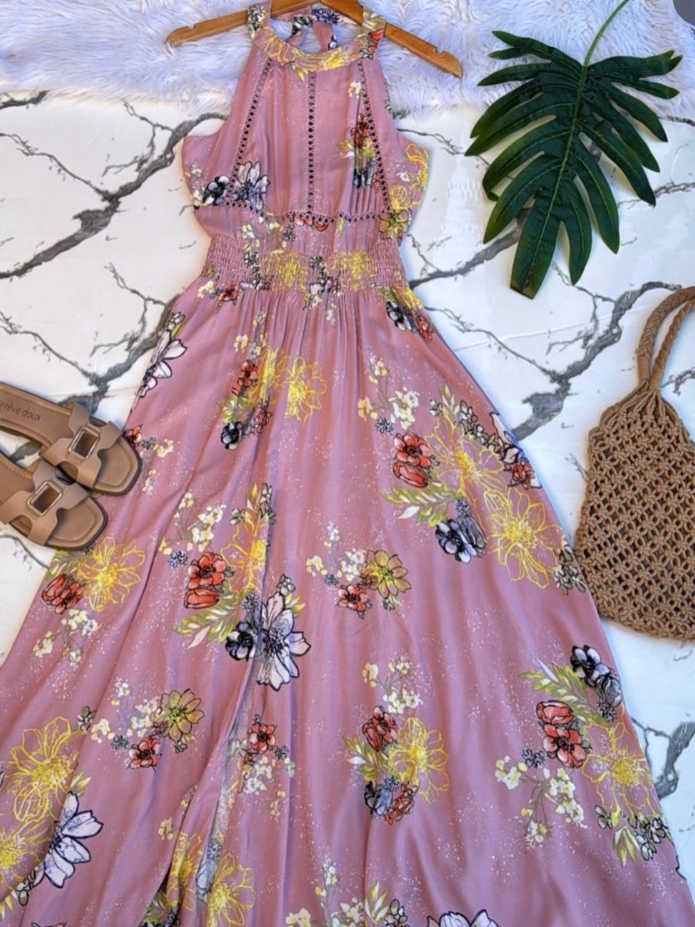 NW Nordstrom Pink Floral Halter Maxi Dress